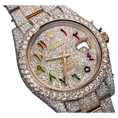 rolex datejust rainbow arabic numerals iced out|Rolex iced out watch.